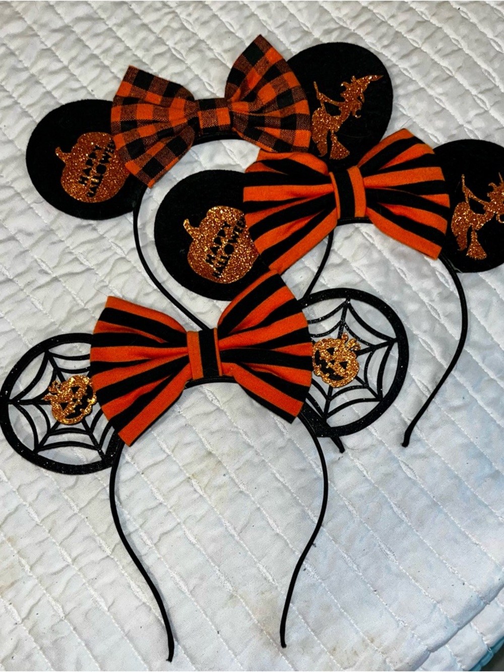 Halloween Orange and Black Striped Bow Minnie Ear Headband